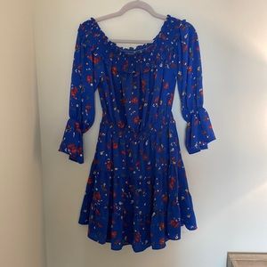 Blue off the shoulder ruffle dress